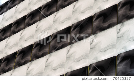 Wall with striped ornament from marble slabs with gold, computer generated. 3d rendering of abstract background 70425337