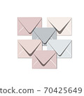 Envelopes in pastel colours, nesting letters in blue, pink, beige colors. Concept of inbox, mailing, writing, subscription and spam. Vector illustration in flat cartoon style 70425649