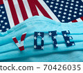 Vote background. Elections in the United States. Coronavirus epidemic. Protective mask 70426035