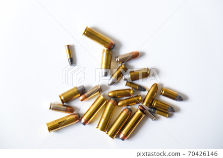 Gun FMJ JHP and JSP bullet on white background 70426146
