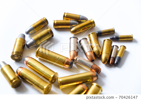 Gun FMJ JHP and JSP bullet on white background Gun FMJ JHP and JSP bullet on white background 70426147