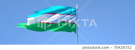 3D rendering of the national flag of Uzbekistan waving in the wind 70426352