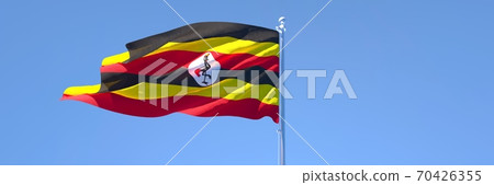 3D rendering of the national flag of Uganda waving in the wind 3D rendering of the national flag of Uganda waving in the wind 70426355
