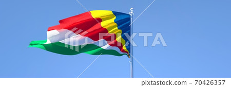 3D rendering of the national flag of Seychelles waving in the wind 3D rendering of the national flag of Seychelles waving in the wind 70426357