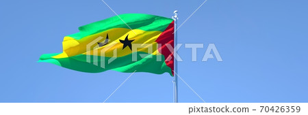 3D rendering of the national flag of Sao Tome And Principe waving in the wind 3D rendering of the national flag of Sao Tome And Principe waving in the wind 70426359