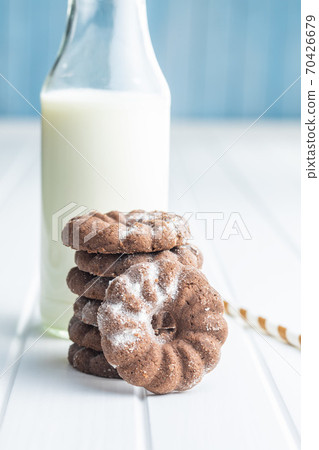 Sweet rings cookies. Biscuits with cocoa flavor with milk 70426679