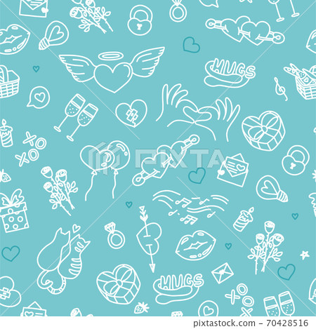 Seamless pattern with symbols of love, romantic relationship and affection. Vector illustration 70428516