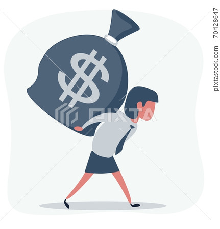 Young businesswoman carrying a full money sack with dollar currency symbol Young businesswoman carrying a full money sack with dollar currency symbol 70428647