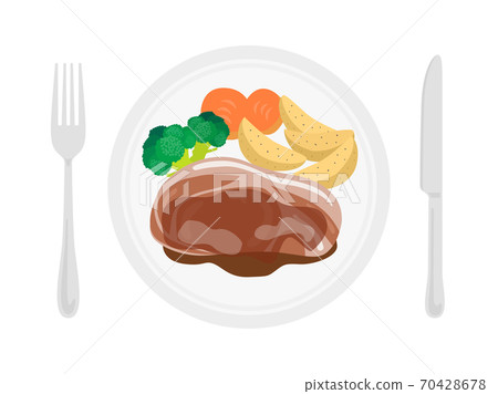 豬肉牛排在盤子上的插圖 豬肉牛排在盤子上的插圖 70428678