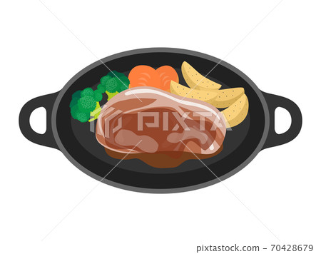 豬肉牛排在鐵板上的插圖 豬肉牛排在鐵板上的插圖 70428679