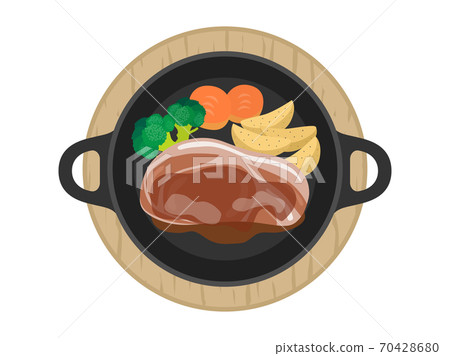 豬肉牛排在鐵板上的插圖 豬肉牛排在鐵板上的插圖 70428680