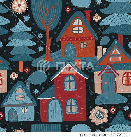 Seamless vector house pattern. - Stock Illustration [70428921] - PIXTA