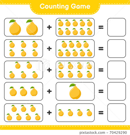 Counting game, count the number of Quince and write the result. Educational children game, printable worksheet, vector illustration Counting game, count the number of Quince and write the result. Educational children game, printable worksheet, vector illustration 70429290