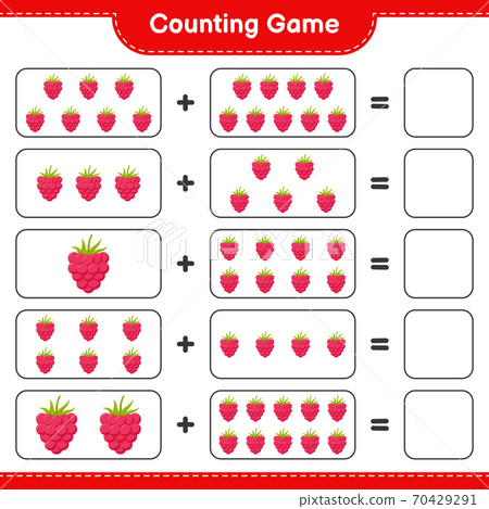 Counting game, count the number of Raspberries and write the result. Educational children game, printable worksheet, vector illustration Counting game, count the number of Raspberries and write the result. Educational children game, printable worksheet, vector illustration 70429291