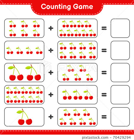 Counting game, count the number of Cherry and write the result. Educational children game, printable worksheet, vector illustration Counting game, count the number of Cherry and write the result. Educational children game, printable worksheet, vector illustration 70429294