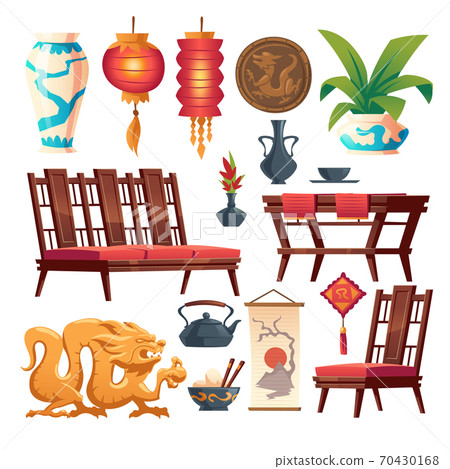 Chinese restaurant stuff, asian decor isolated set Chinese restaurant stuff, asian decor isolated set 70430168