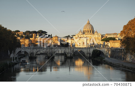 Tiber and St Peter Basilica in Vatican, sunrise time 70430871