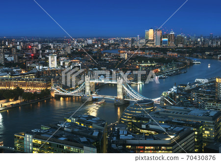 London aerial view with Tower Bridge, UK 70430876