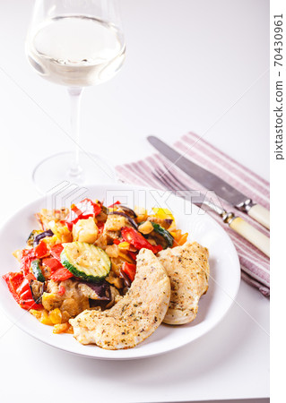 Grilled vegetables and fried chicken breast Grilled vegetables and fried chicken breast 70430961