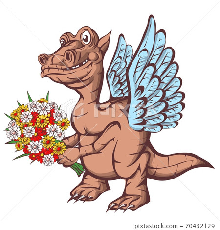 Cheerful, cute, winged dinosaur on a white background. 70432129