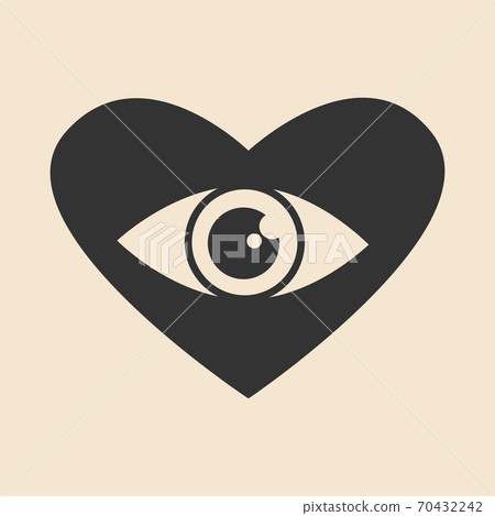 Eye inside a heart, clear lines icon, flat simple design. Concept of vision by heart Eye inside a heart, clear lines icon, flat simple design. Concept of vision by heart 70432242