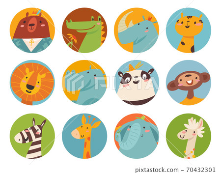 Big vector set of cute cartoon animals faces in flat style Big vector set of cute cartoon animals faces in flat style 70432301