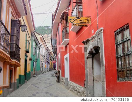Colorful street in centre of La Paz city, Bolivia in South America, Colorful street in centre of La Paz city, Bolivia in South America, 70433156