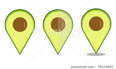 Avocado map pointer navigation icons set. Avocado logo vector template Avocado map pointer navigation icons set. Avocado logo vector template 70434985