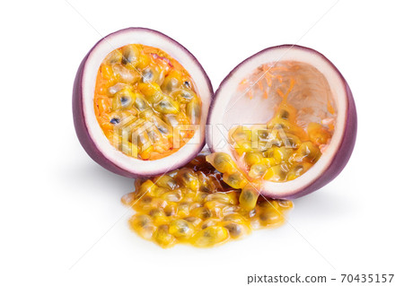 whole passion fruits half isolated on white background. maracuya with clipping path and full depth of field 70435157