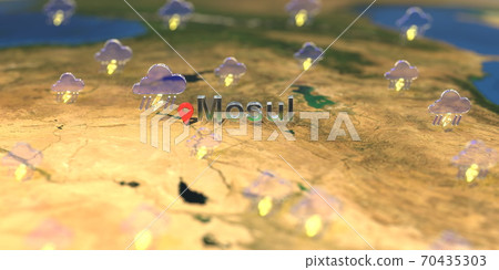 Stormy weather icons near Mosul city on the map, weather forecast related 3D rendering 70435303