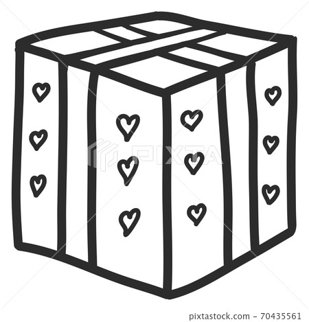 Doodle single hand drawn gift, present, New Year and Xmas box. Illustration for greeting card, posters, stickers, seasonal design, patterns, fabric, icon. Isolated on white background. 70435561