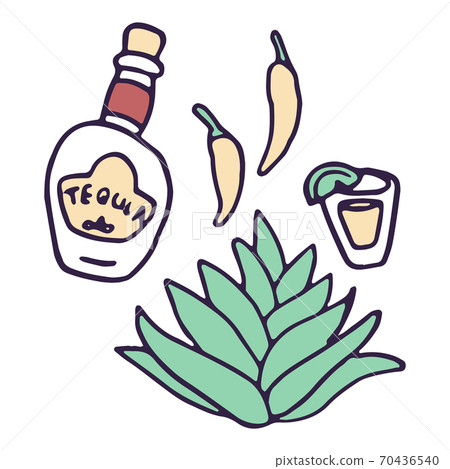 Tequila and hot pepper on white isolated backdrop Tequila and hot pepper on white isolated backdrop 70436540