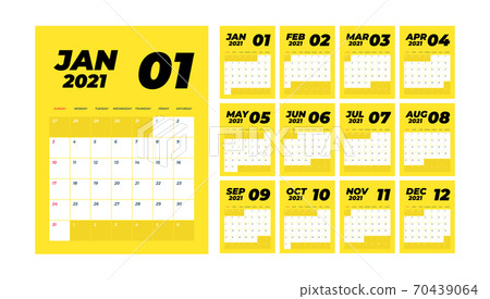 Year 21 Monthly Desk Calendar Week Starts Stock Illustration