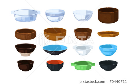 Glass, plastic, wooden and ceramic bowl isolated on white 70440711