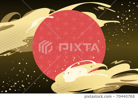 日式背景/框架材料_紅色的太陽和雲浪(黑色背景)_用於海報,傳單,新年賀卡等。 日式背景/框架材料_紅色的太陽和雲浪(黑色背景)_用於海報,傳單,新年賀卡等。 70440768