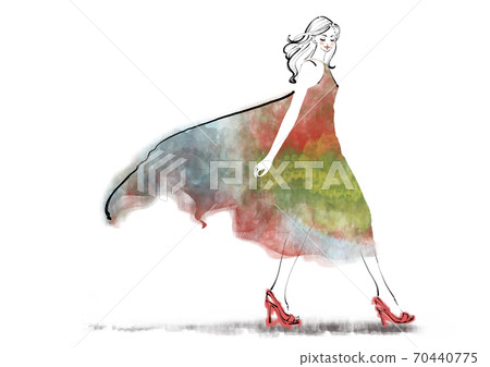 Illustration of a walking woman wearing a dress - Stock Illustration ...