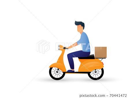 Delivery man ride scooter motorcycle cartoon. Express delivery. Vector illustration 70441472