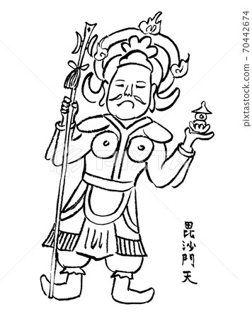 Bishamonten的手繪黑白插圖(七個財富之神) Bishamonten的手繪黑白插圖(七個財富之神) 70442674