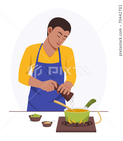 Man is Cooking at Home by Himself. Man is Cooking at Home by Himself. 70442781