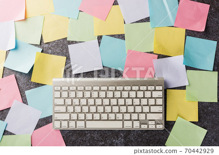 blank paper stick note list with the modern computer keyboard blank paper stick note list with the modern computer keyboard 70442929