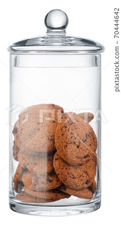 Glass storage jar for cookies isolated on white 70444642