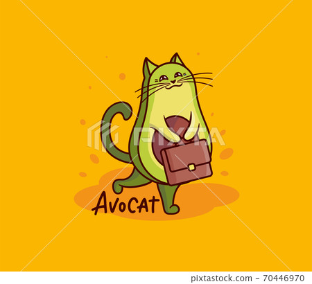 The cute avocado girl cat with a briefcase. The cute avocado girl cat with a briefcase. 70446970