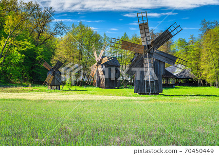 Traditional old windmills, Astra Museum, Sibiu, Transylvania, Romania, Europe 70450449