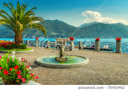 Colorful flowers and spectacular promenade, Lake Como, Lombardy region, Italy Colorful flowers and spectacular promenade, Lake Como, Lombardy region, Italy 70450462