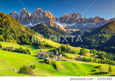 Stunning spring landscape with Santa Maddalena village, Dolomites, Italy, Europe 70450465