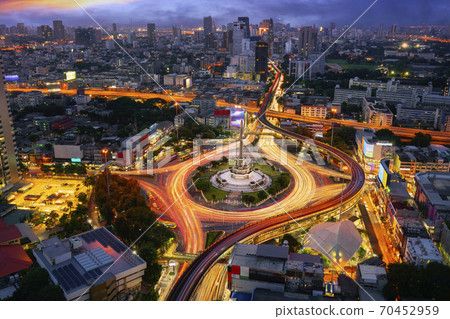 Victory monument Thailand in Bangkok city with sunset and building background 70452959