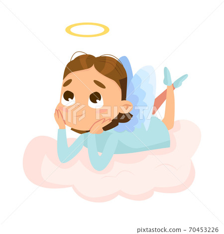 Cute Baby Angel Lying on Cloud, Angelic Girl... - Stock Illustration  [70453226] - PIXTA