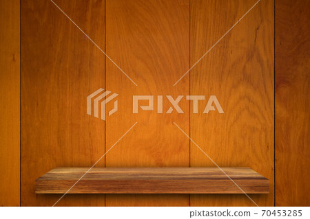 Empty top of wooden shelves on dark Board wood  background, For product display 70453285
