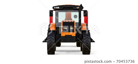Orange tractor with a trailer for logging on a white background. 3d rendering. Orange tractor with a trailer for logging on a white background. 3d rendering. 70453736