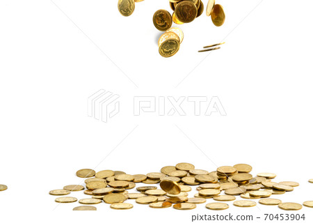 Falling gold coins money isolated on the white background, business concept. Falling gold coins money isolated on the white background, business concept. 70453904